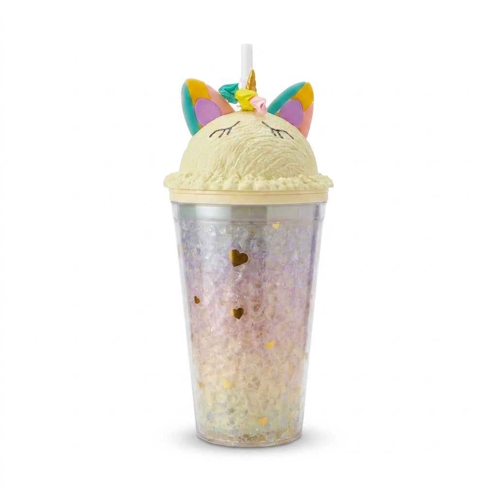 Novelty Unicorn Ice Cream Dome Lid Tumbler with Straw
