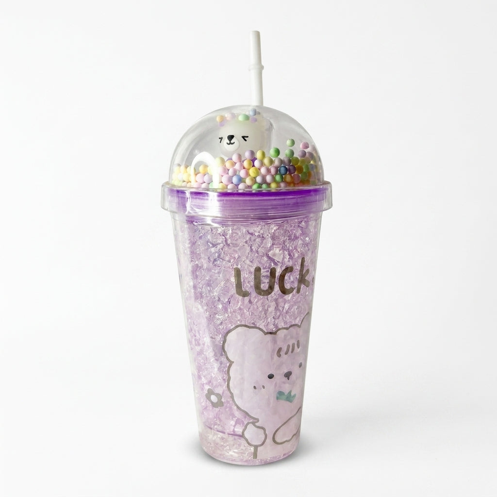 Bear Character Dome Lid Tumbler with Straw and Floating Beads
