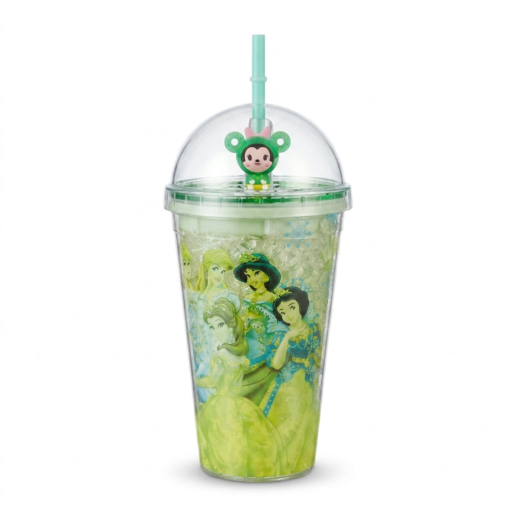 Princess Theme Dome Lid Tumbler with Straw and Glitter