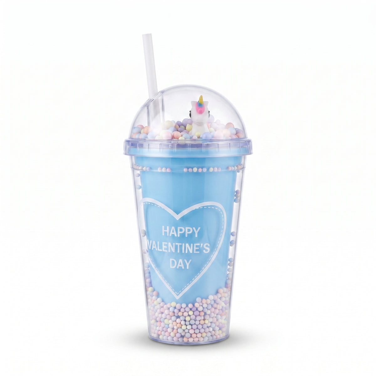 Blue "Happy Valentine's Day" Dome Lid Tumbler with Straw