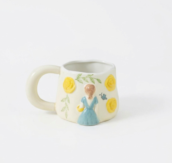 Vintage-Style Floral Silhouette Ceramic Mug