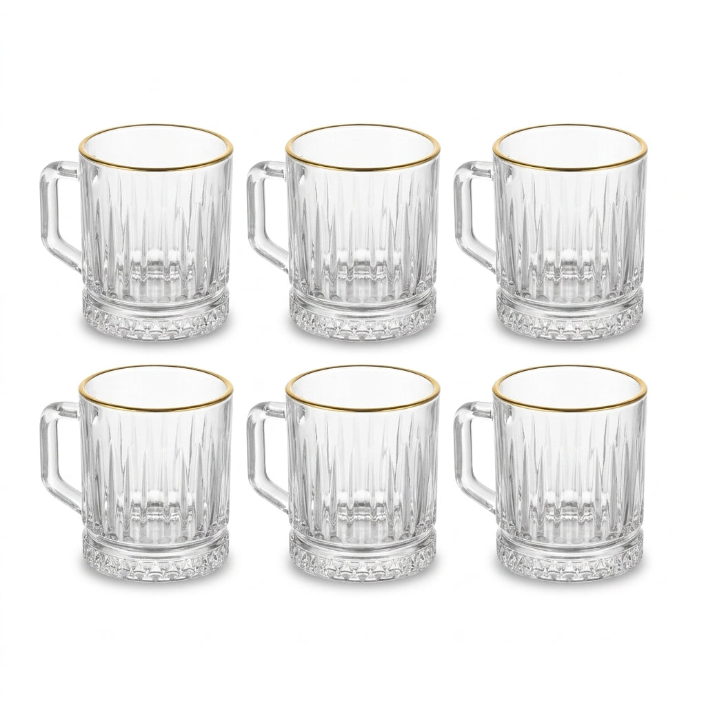 Ribbed Glass Mugs with Gold Rim