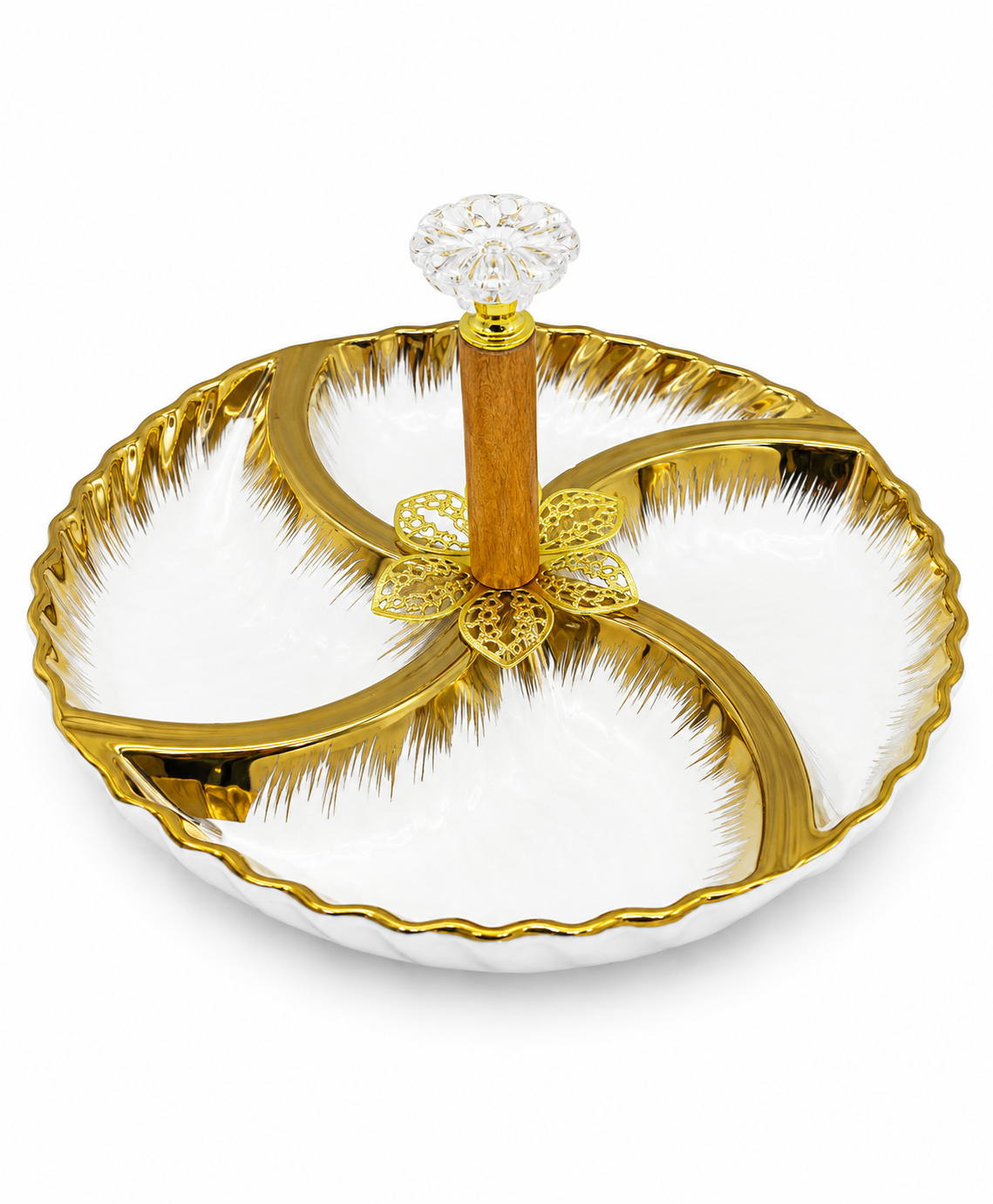 Golden Blossom 4-Compartment Round Serving Tray