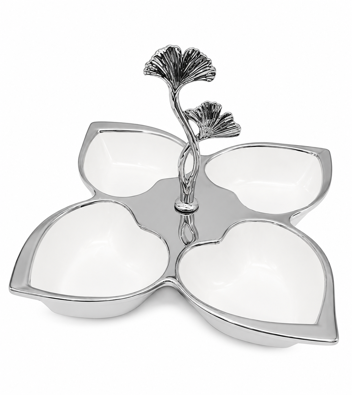 Silver Ginkgo Leaf 4-Compartment Serving Tray