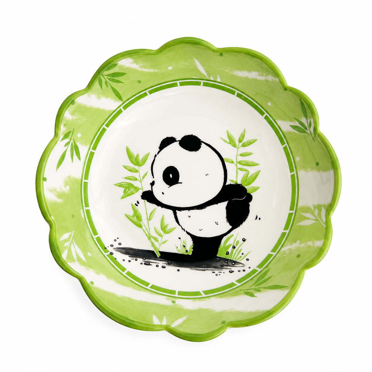 Cute Panda Kids Plate – Green Cartoon Bamboo Serving Dish