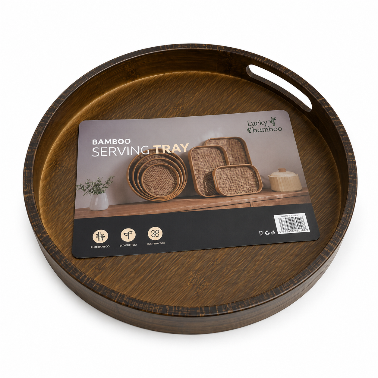 Round Bamboo Serving Tray with Handles