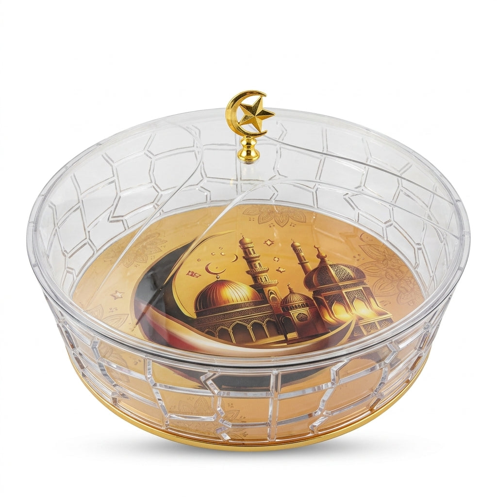 Faceted Dome-Lid Decorative Bowl with Crescent Moon & Star Finial