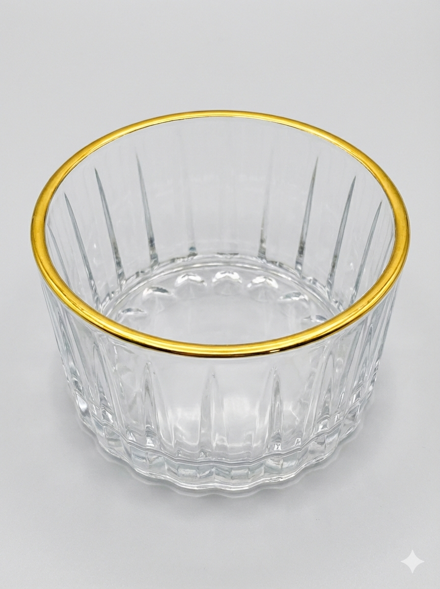 Gold-Rimmed Ribbed Glass Small Bowl