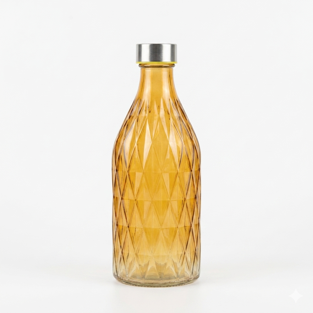 Luxury Amber Textured Glass Water Bottle with Stainless Steel Lid