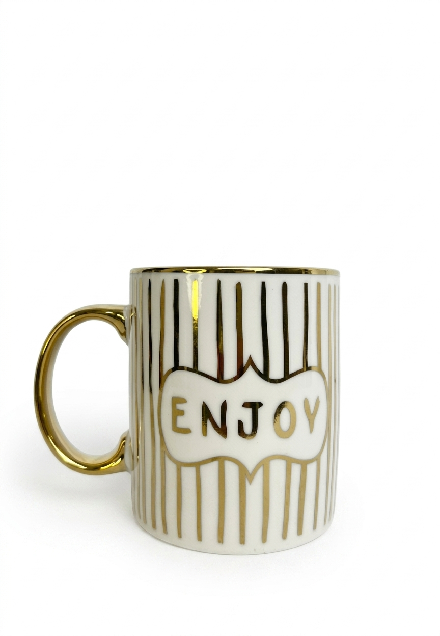 Luxury White & Gold “ENJOY” Ceramic Coffee Mug