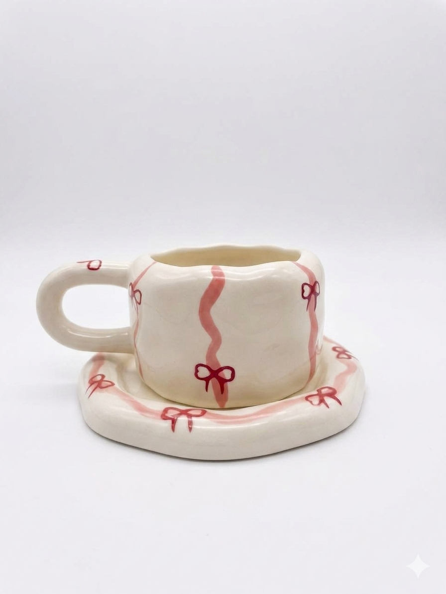 Ribbon Wave Ceramic Cup & Saucer Set