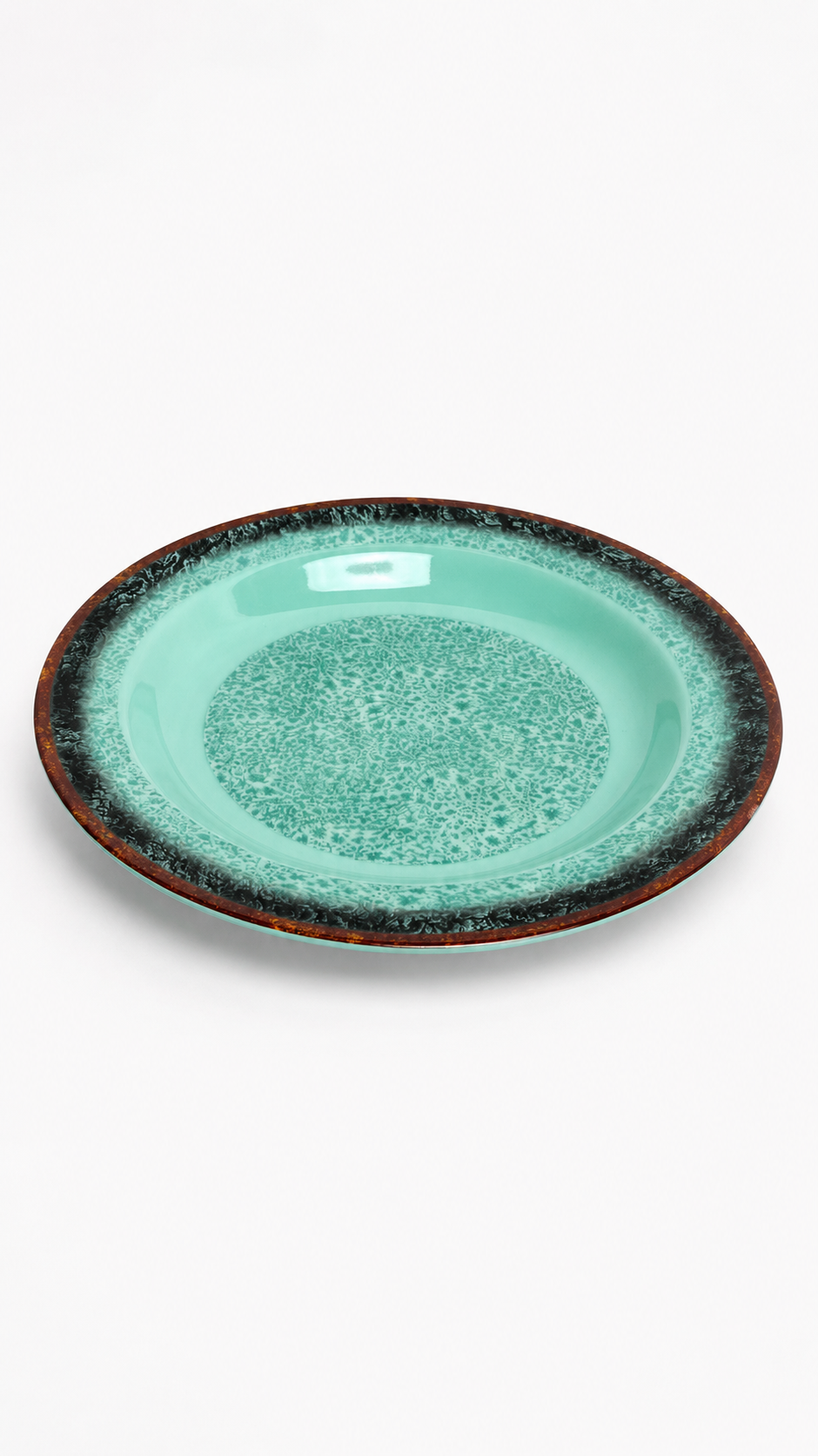 Artisanal Reactive Glaze Ceramic Plate – Turquoise & Charcoal Speckled Rim