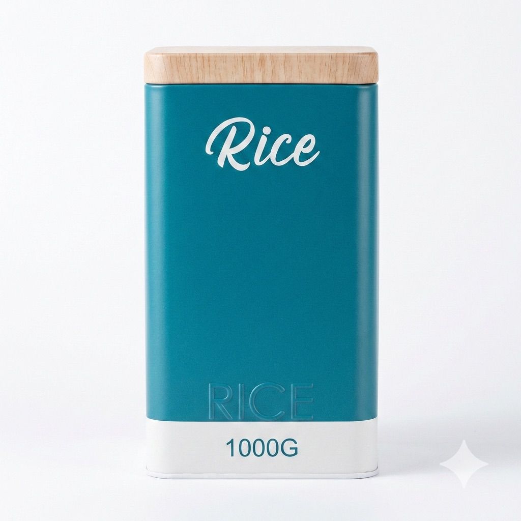 Mediterranean Teal Rice Tin with Wood Lid