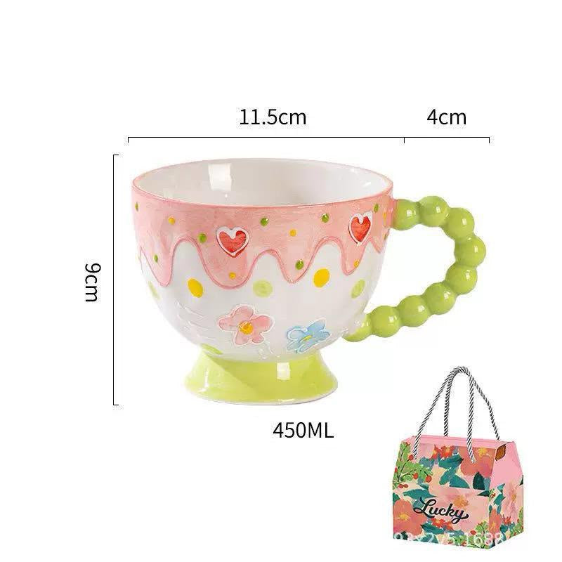 Playful Heart & Floral Footed Breakfast Mug