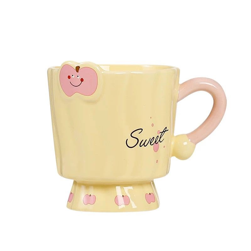 Whimsical Apple-Themed Ceramic Footed Mug Collection