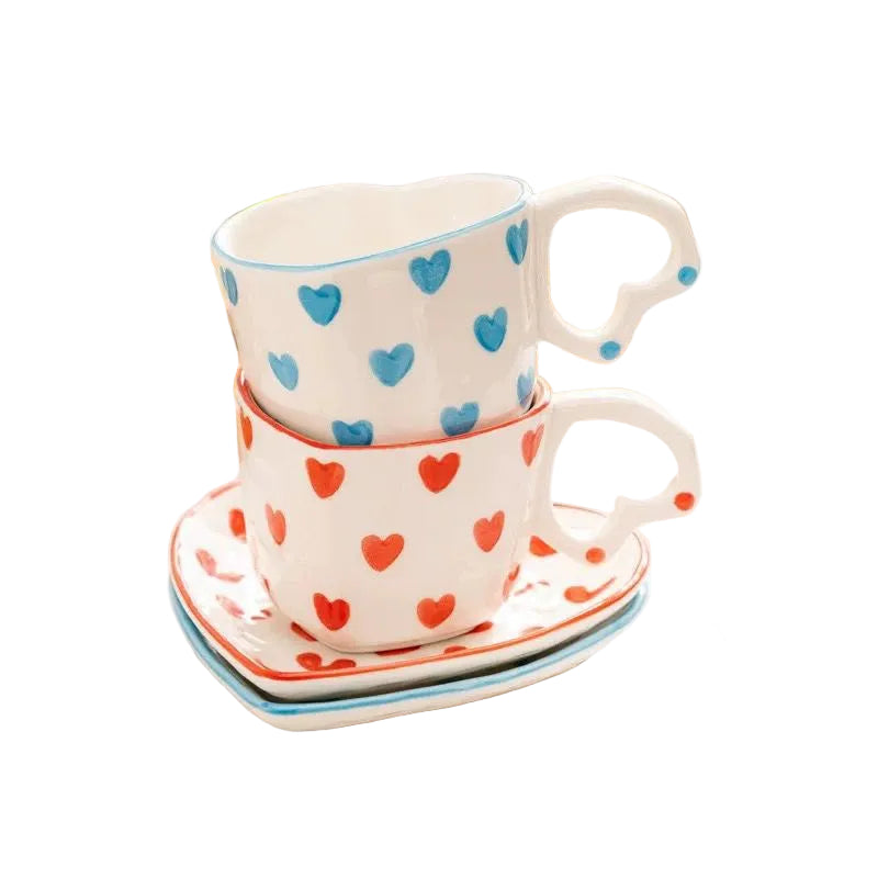 Sweet Heart-Shaped Ceramic Mug & Saucer