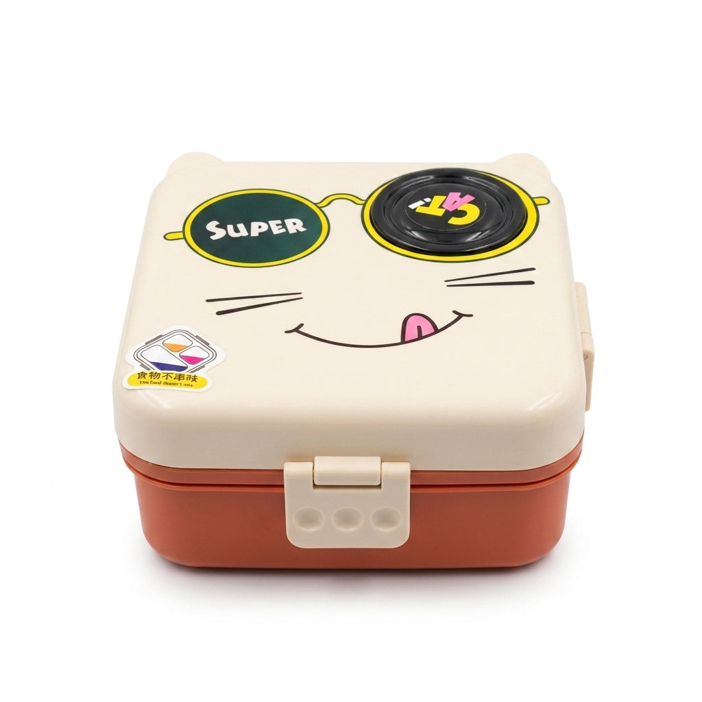 Cat Face Themed Compartment Bento Lunch Box with Cutlery