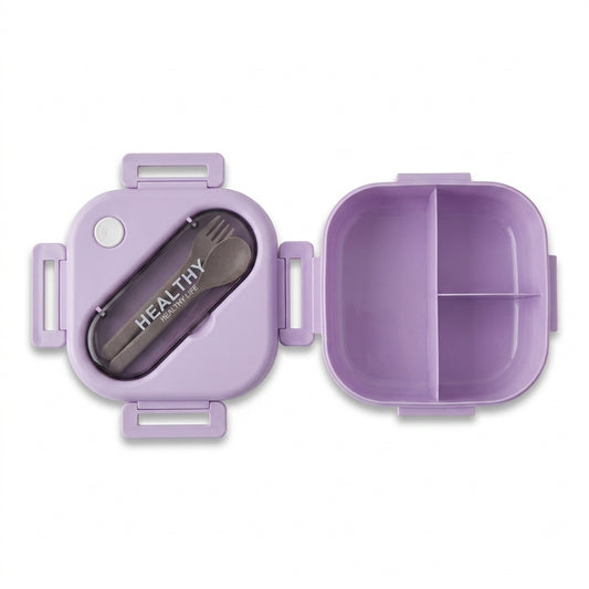 Square Divided Bento Lunch Box with Built-In Utensils