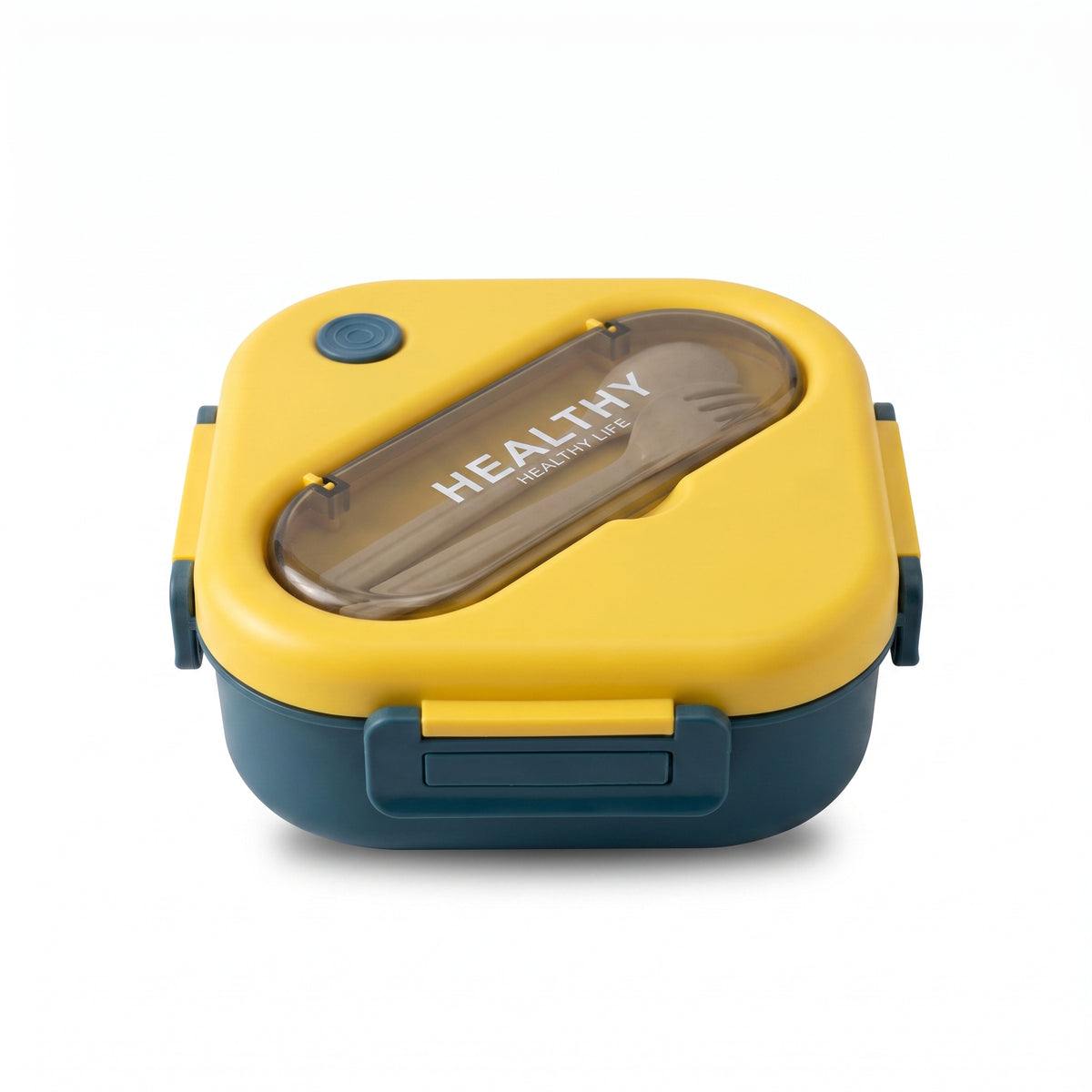 Square Divided Bento Lunch Box with Built-In Utensils