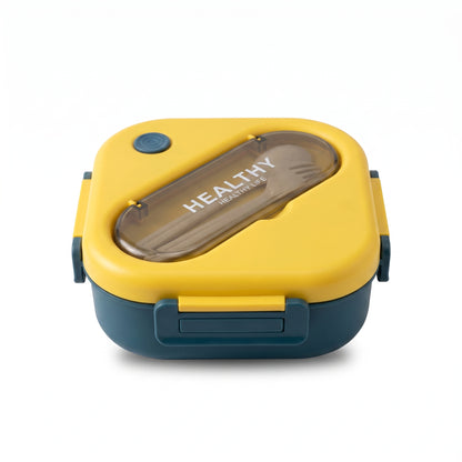Square Divided Bento Lunch Box with Built-In Utensils