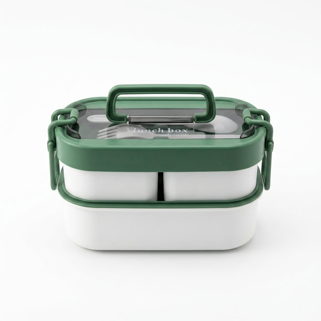 Two-Tier Bento Lunch Box with Handle and Utensils