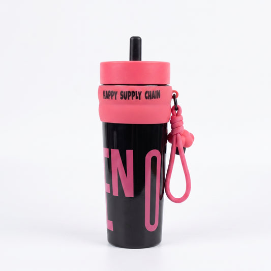 "HAPPY SUPPLY CHAIN" Slogan Insulated Tumbler with Straw and Charm