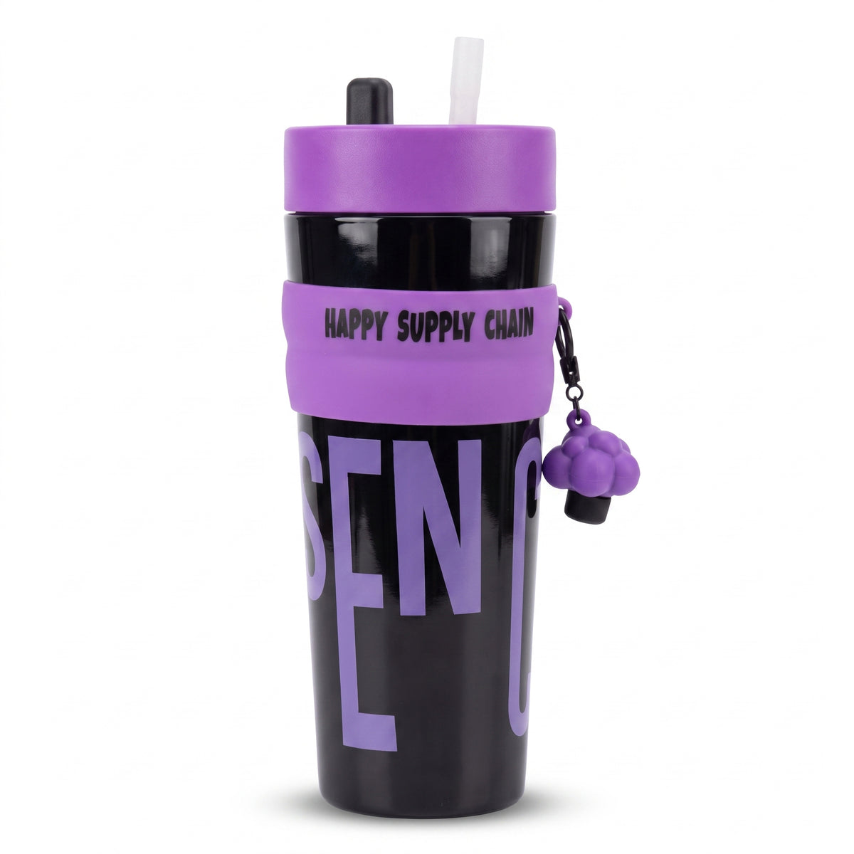 "HAPPY SUPPLY CHAIN" Slogan Insulated Tumbler with Straw and Charm