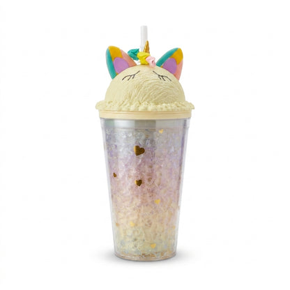 Novelty Unicorn Ice Cream Dome Lid Tumbler with Straw