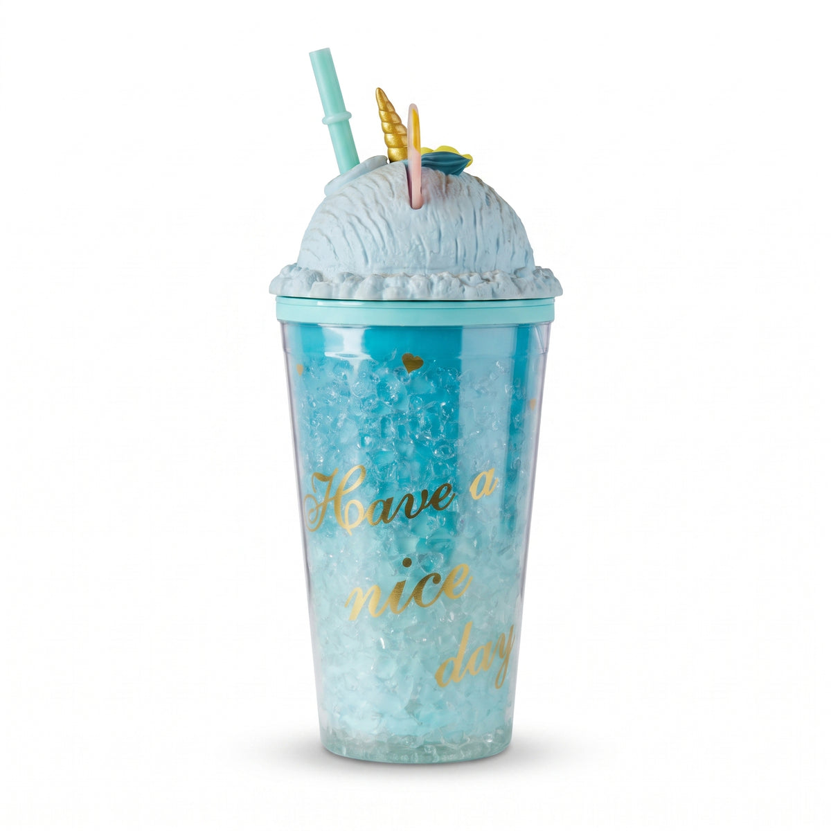 Novelty Unicorn Ice Cream Dome Lid Tumbler with Straw
