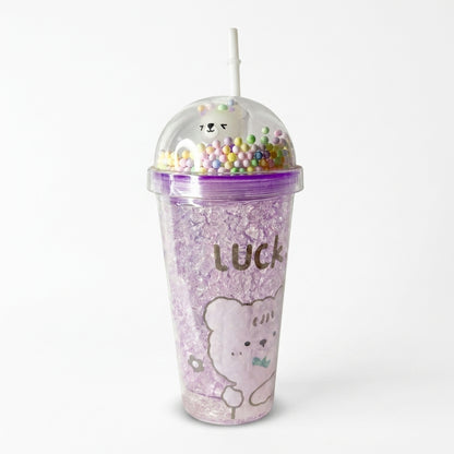 Bear Character Dome Lid Tumbler with Straw and Floating Beads