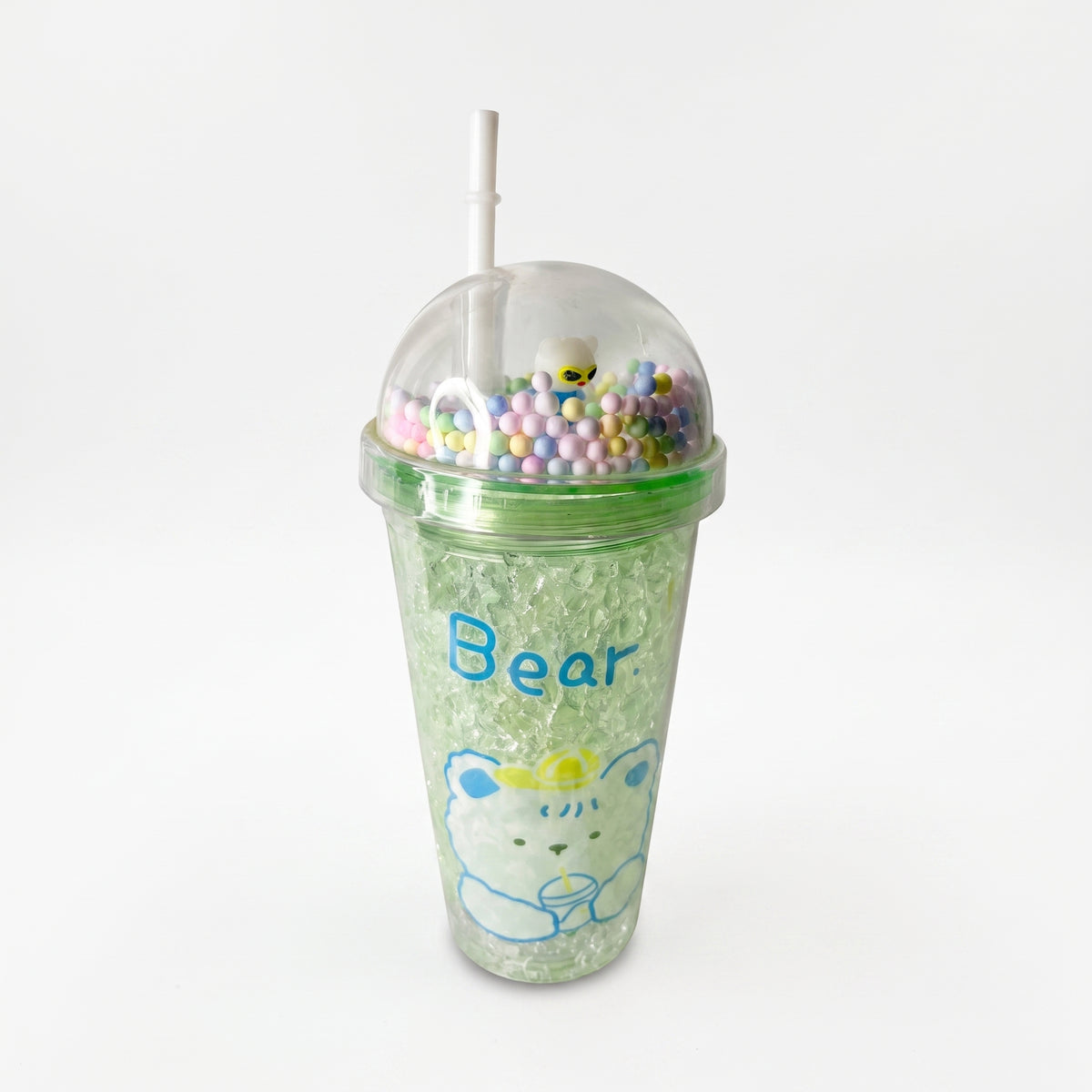 Bear Character Dome Lid Tumbler with Straw and Floating Beads