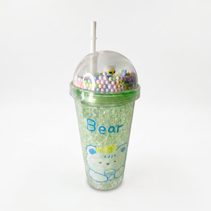 Bear Character Dome Lid Tumbler with Straw and Floating Beads
