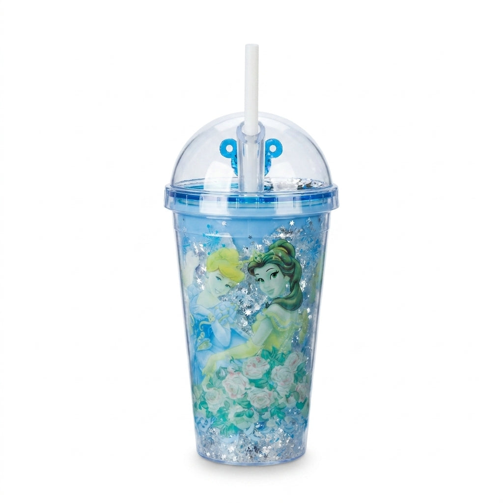 Princess Theme Dome Lid Tumbler with Straw and Glitter