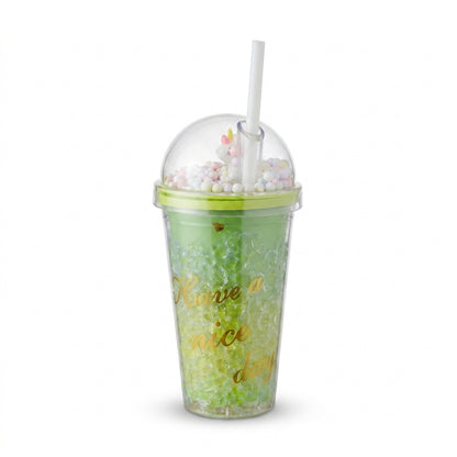 Princess Theme Dome Lid Tumbler with Straw and Glitter