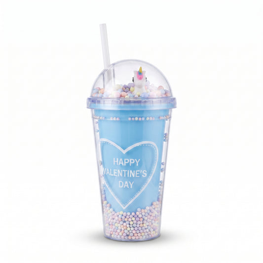 Blue "Happy Valentine's Day" Dome Lid Tumbler with Straw