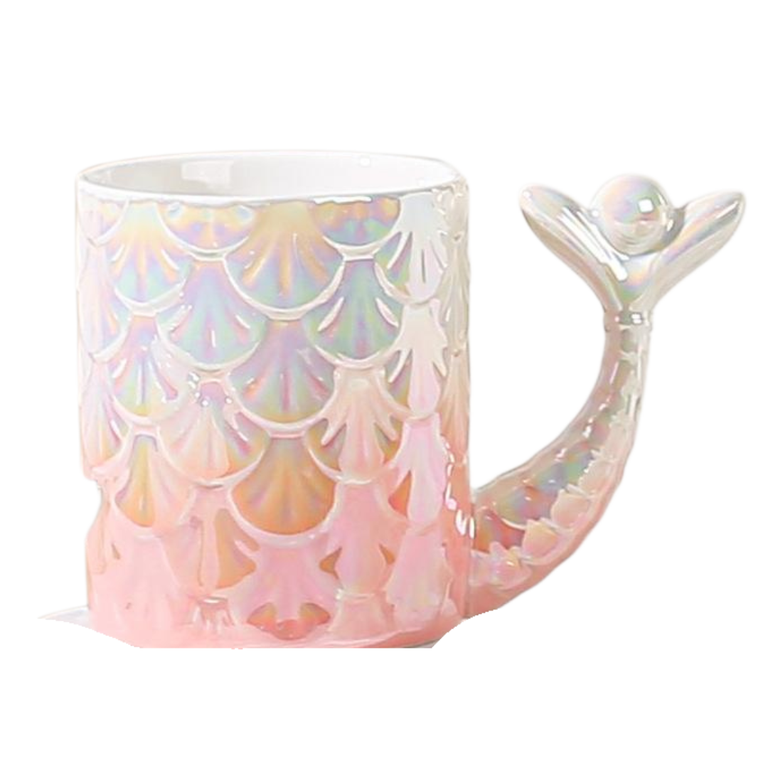 Mermaid tail ceramic mug with a shimmering pearl finish