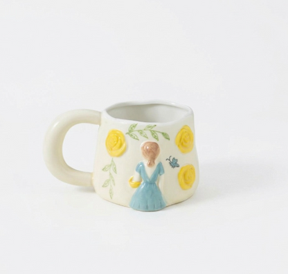 Vintage-Style Floral Silhouette Ceramic Mug