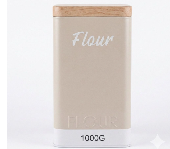 Modern Metal Flour Storage Canister with Wooden Lid