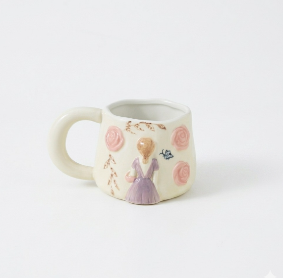 Vintage-Style Floral Silhouette Ceramic Mug