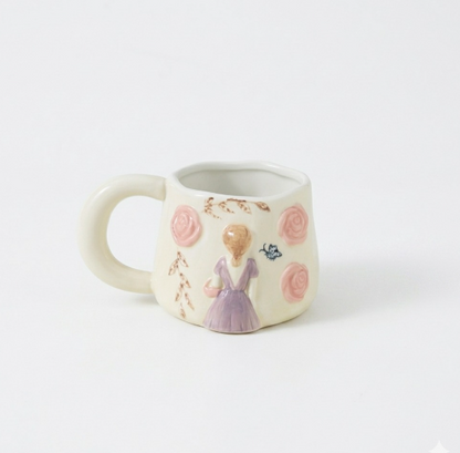 Vintage-Style Floral Silhouette Ceramic Mug