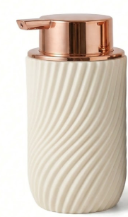 Modern White Soap Dispenser with Rose Gold Pump – Ribbed Spiral Design