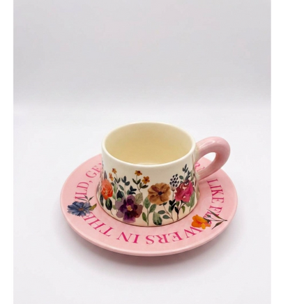 Floral Ceramic Coffee Cup & Saucer Set