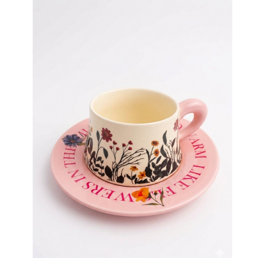 Floral Ceramic Coffee Cup & Saucer Set