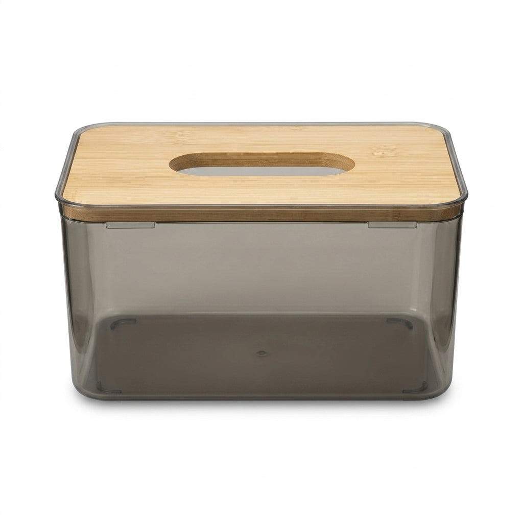 Clear Plastic Tissue Box Organizer with Wooden Lid