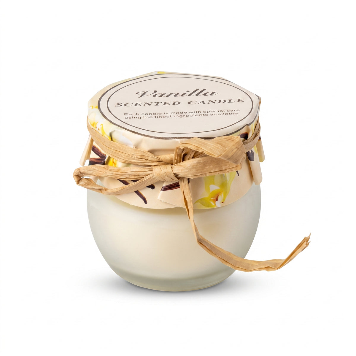 Rounded Scented Candle with Patterned Cover and Ribbon Tie