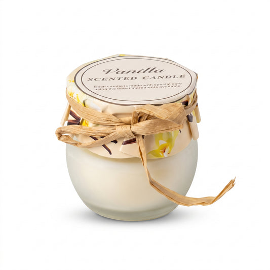 Rounded Scented Candle with Patterned Cover and Ribbon Tie