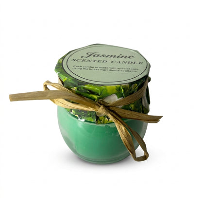 Rounded Scented Candle with Patterned Cover and Ribbon Tie