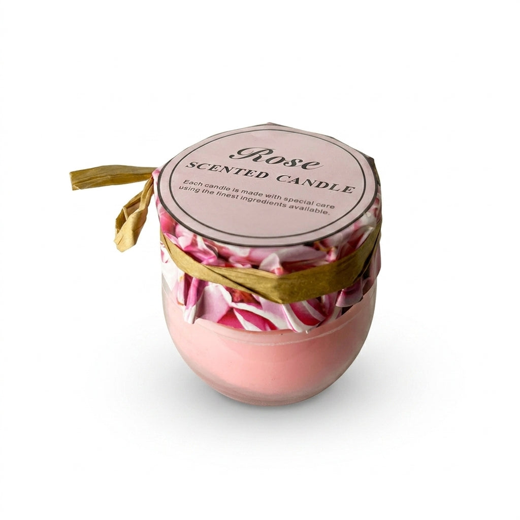 Rounded Scented Candle with Patterned Cover and Ribbon Tie