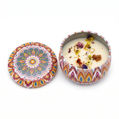 Decorative Patterned Tin Candle with Dried Botanicals