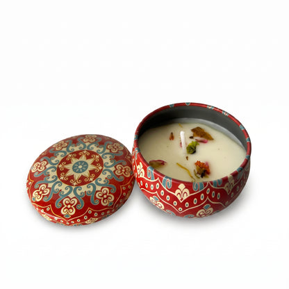 Decorative Patterned Tin Candle with Dried Botanicals